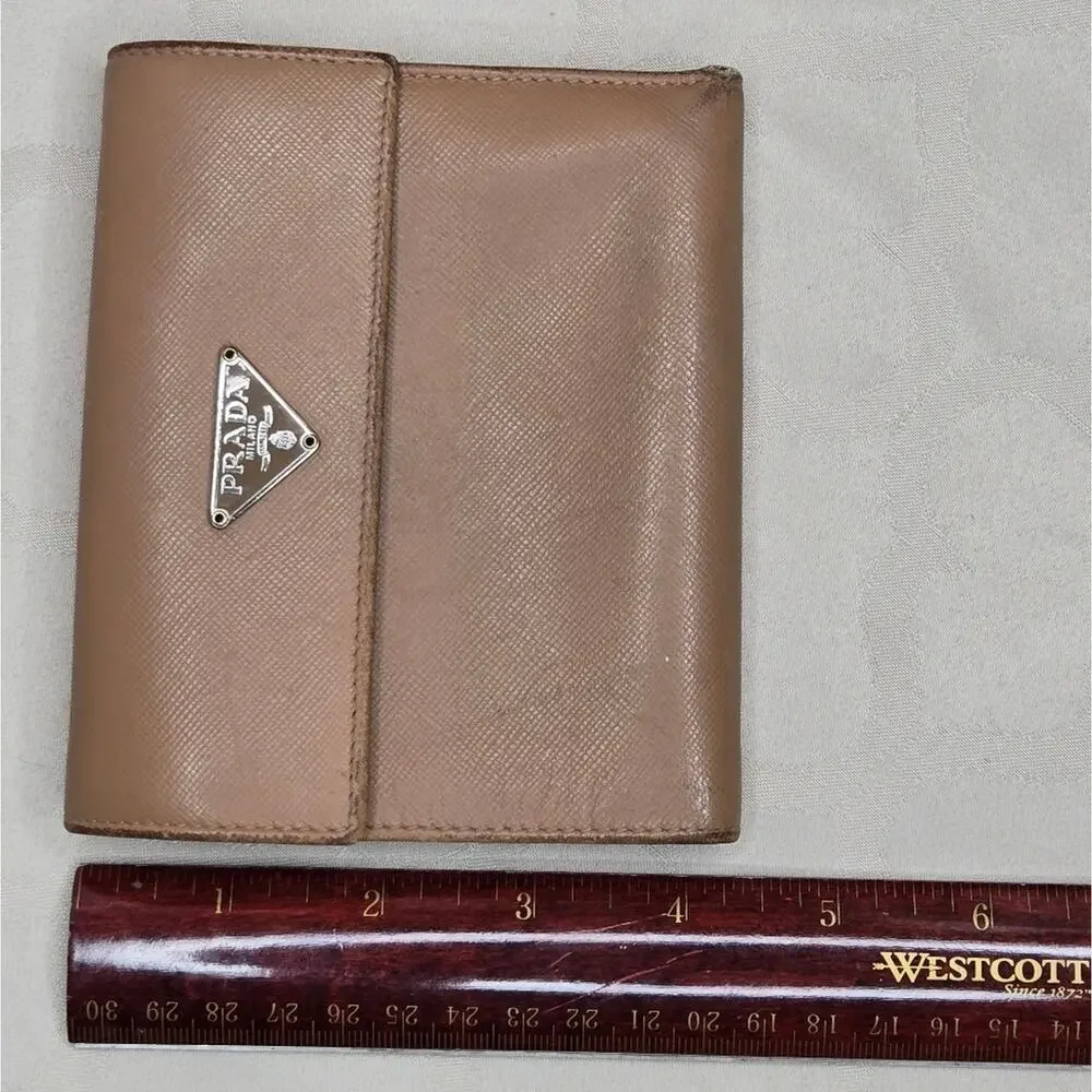 Prada Tan Saffiano Leather Tri-Fold Wallet w/Coin Pouch - Picture 3 of 11
